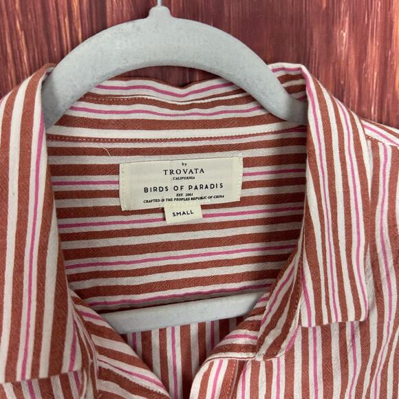 Trovata Birds of Paradise Stripe Button Down Shirt Long Sleeve Size Small - Picture 3 of 5